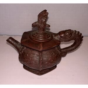 Vintage Yixing Chinese Brown Clay Small Teapot 2.50" Dragon Handle Signed